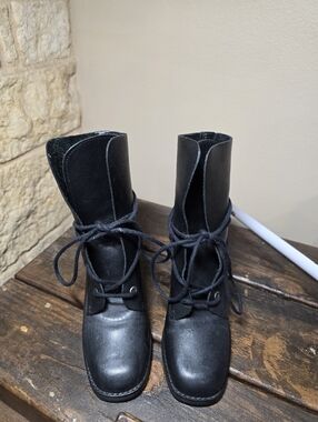 Women's Wild Pair Black Leather Lace-Up Ankle Boots Wild-Pair Boots Size:5B